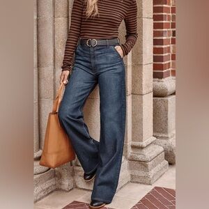 Evereve Dark Blue Wide Leg Trouser Jeans